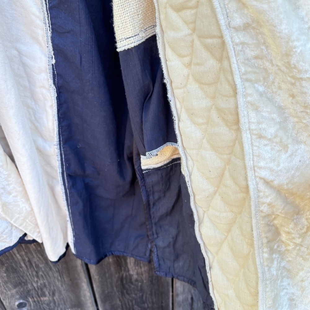 Gantos Cream & Black Open Cardigan. Weave fabric and velvet patchwork. Size M - Picture 12 of 15